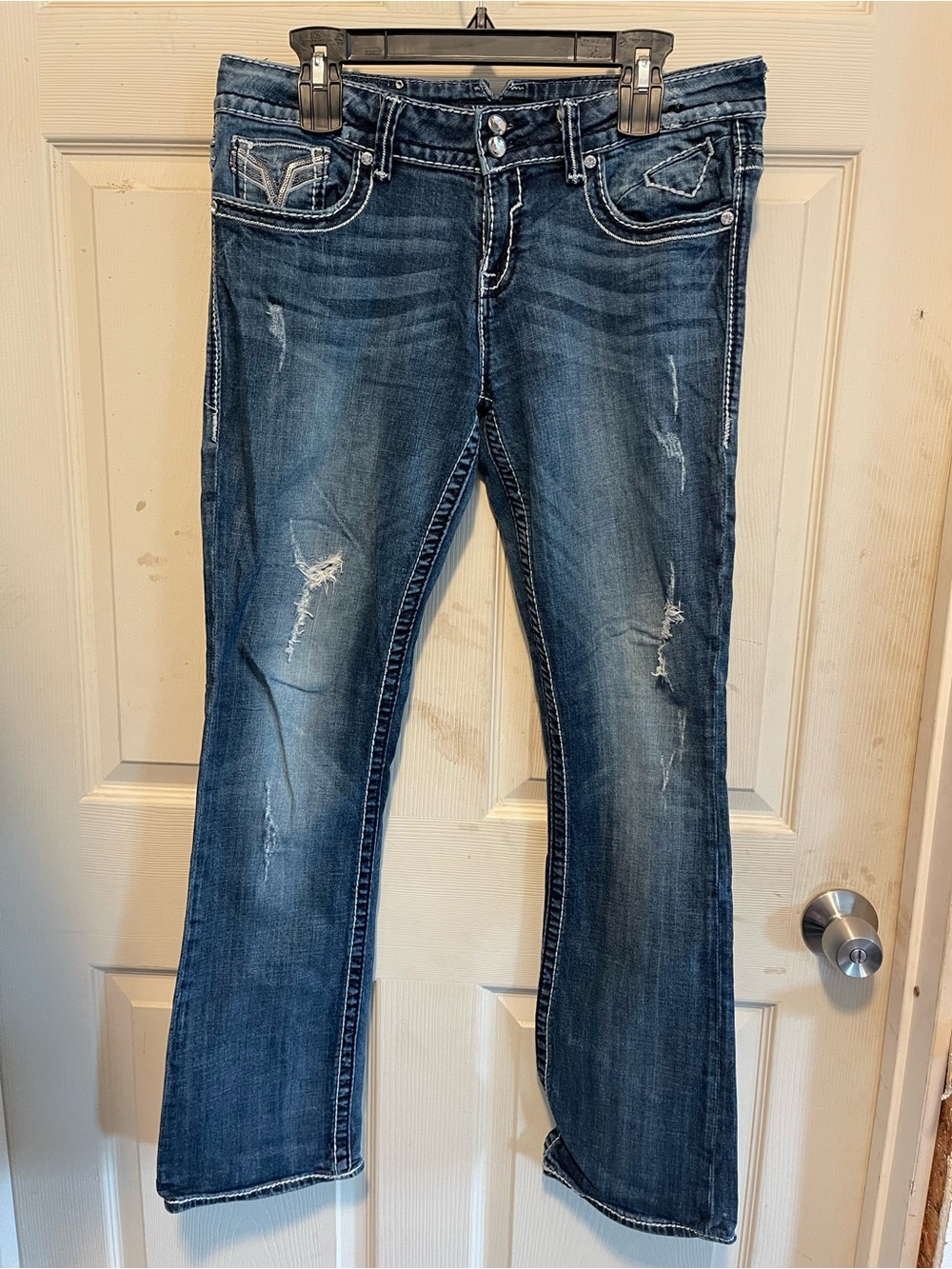 Vigoss Women's Boot Cut Distressed Blue Jeans